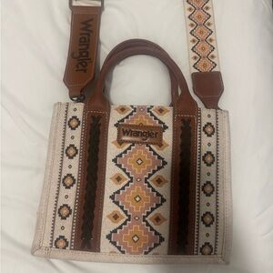 Wrangler Beige and Brown Geometric Embroidered Tote